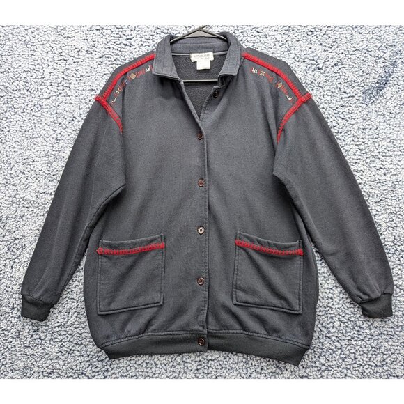 VTG 90s Euro Joy Jacket Womens S Button Up Southwestern Cottagecore Baggy Black - Picture 1 of 11